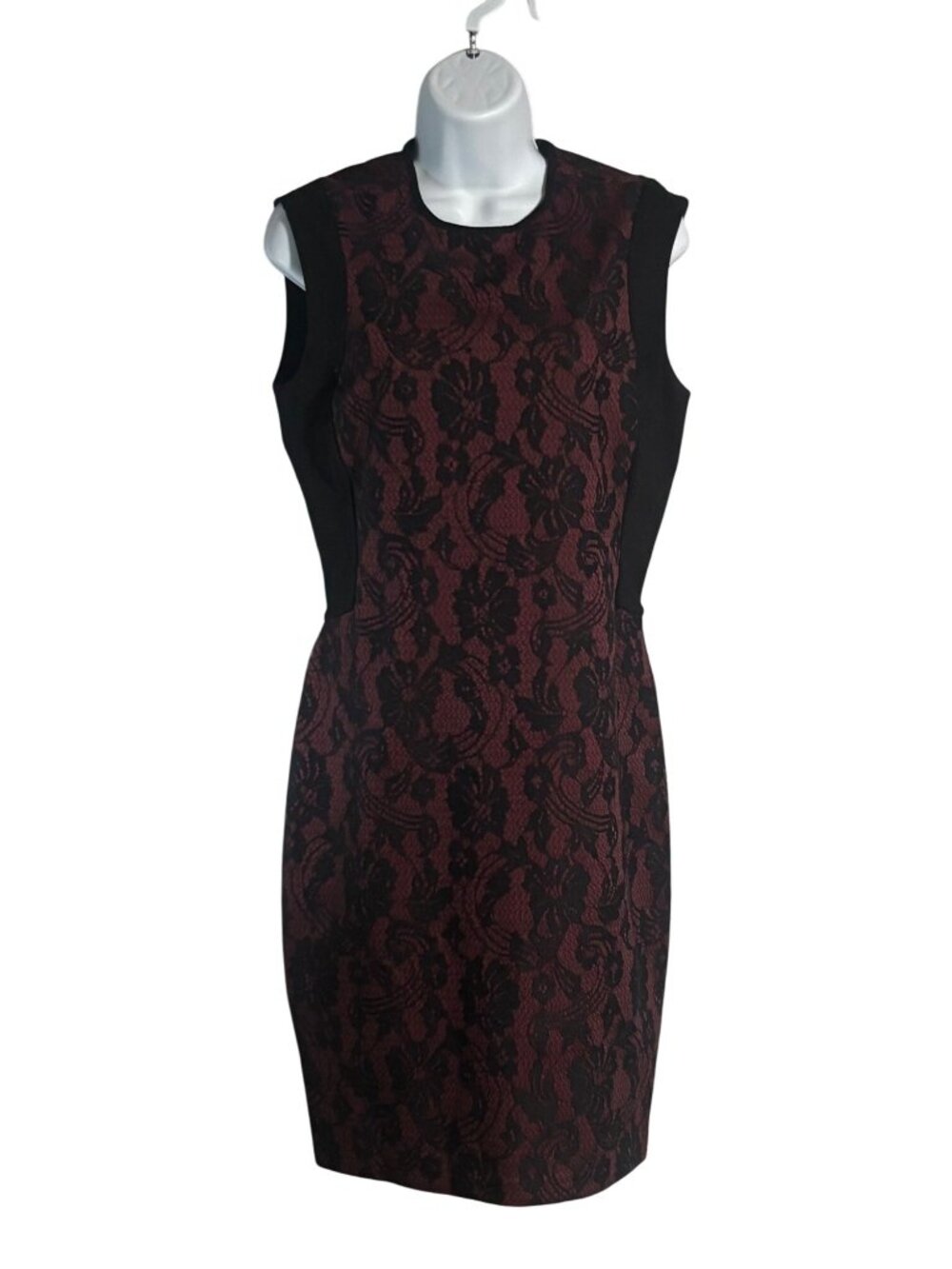 Stile Benetton Burgundy Black Lace Bodycon Sleeveless Dress M